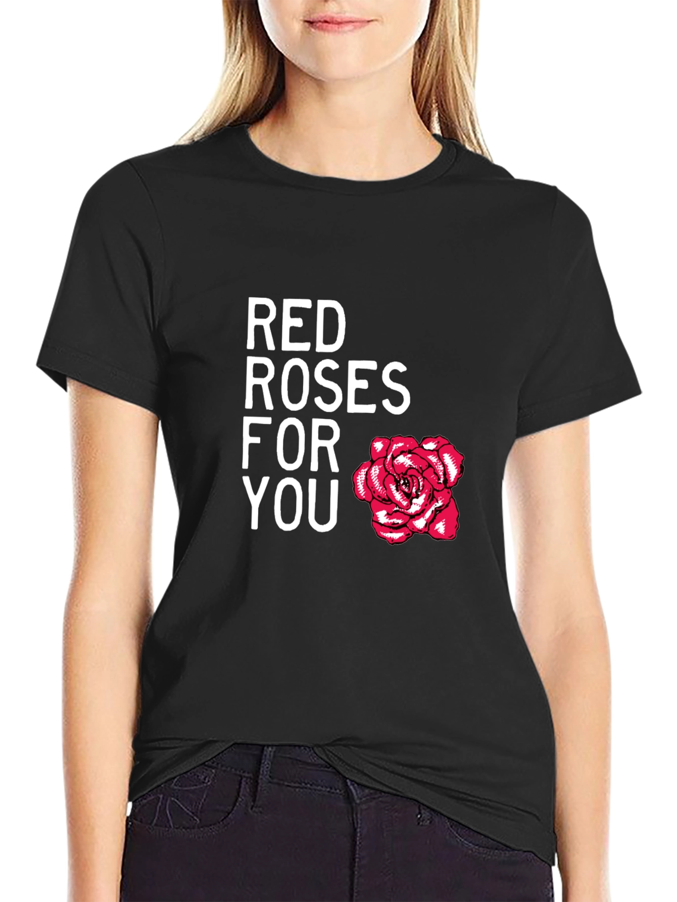 Red Roses For You Black Graphic Tee
