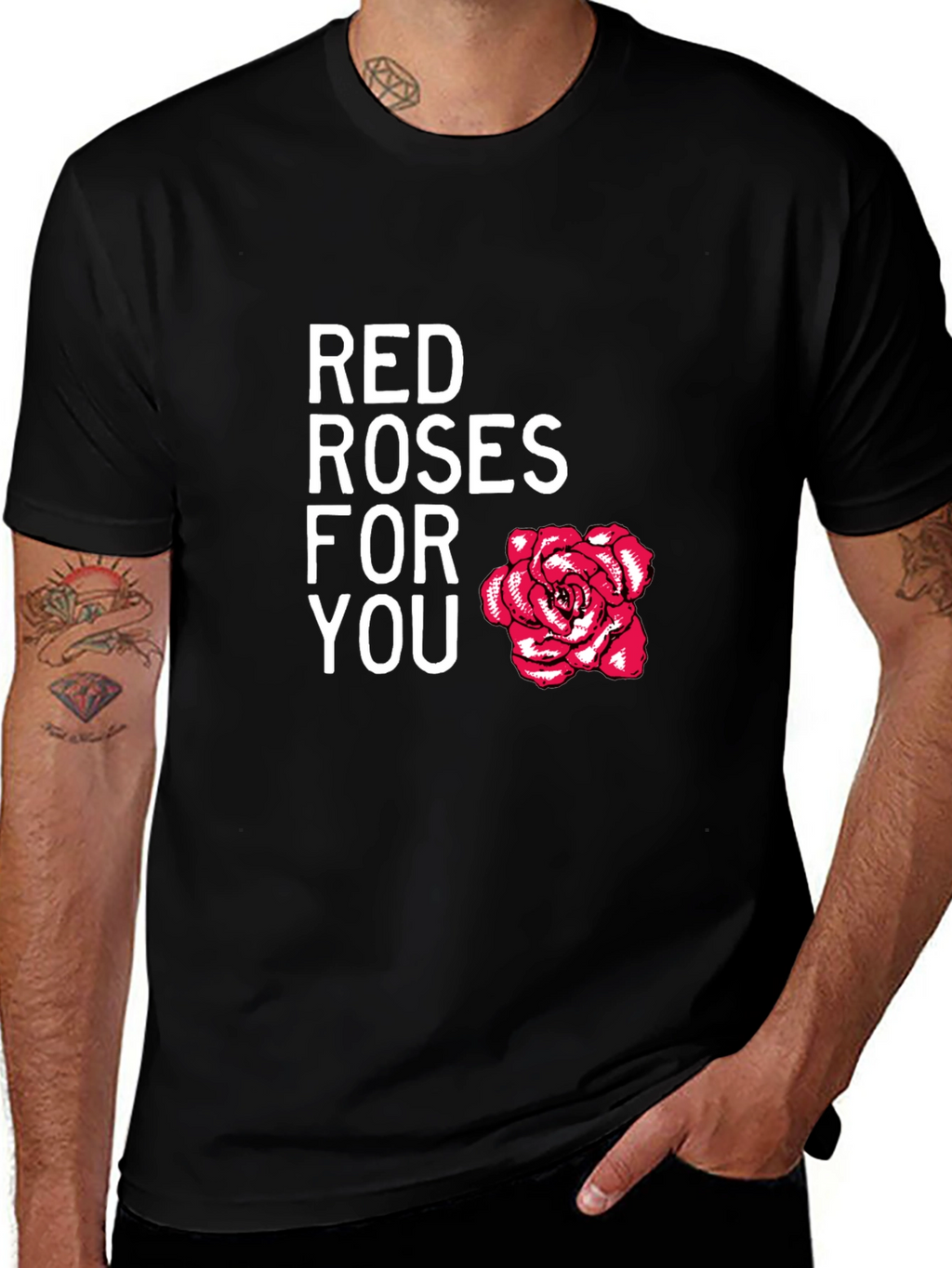 Red Roses For You Black Graphic Tee