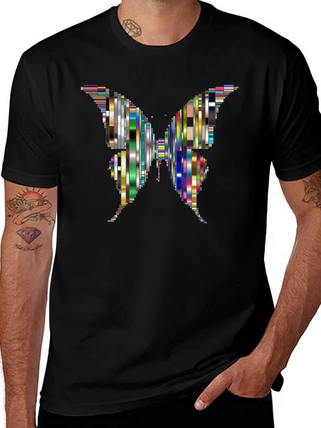 Abstract Butterfly Graphic Black T-Shirt