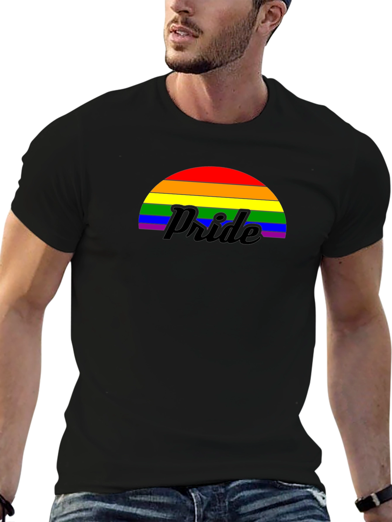 Pride Rainbow Graphic Tee - Black