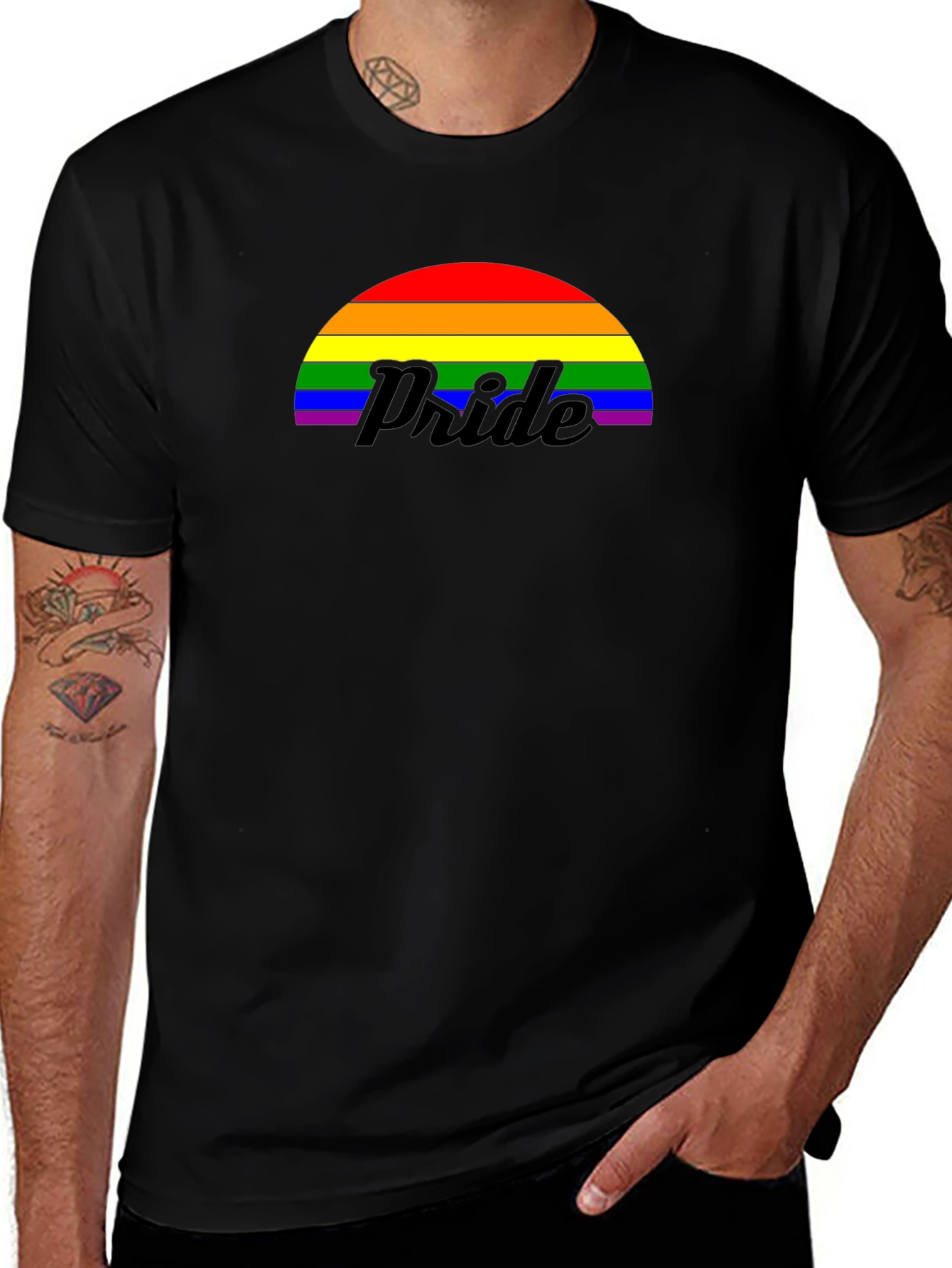 Pride Rainbow Graphic Tee - Black