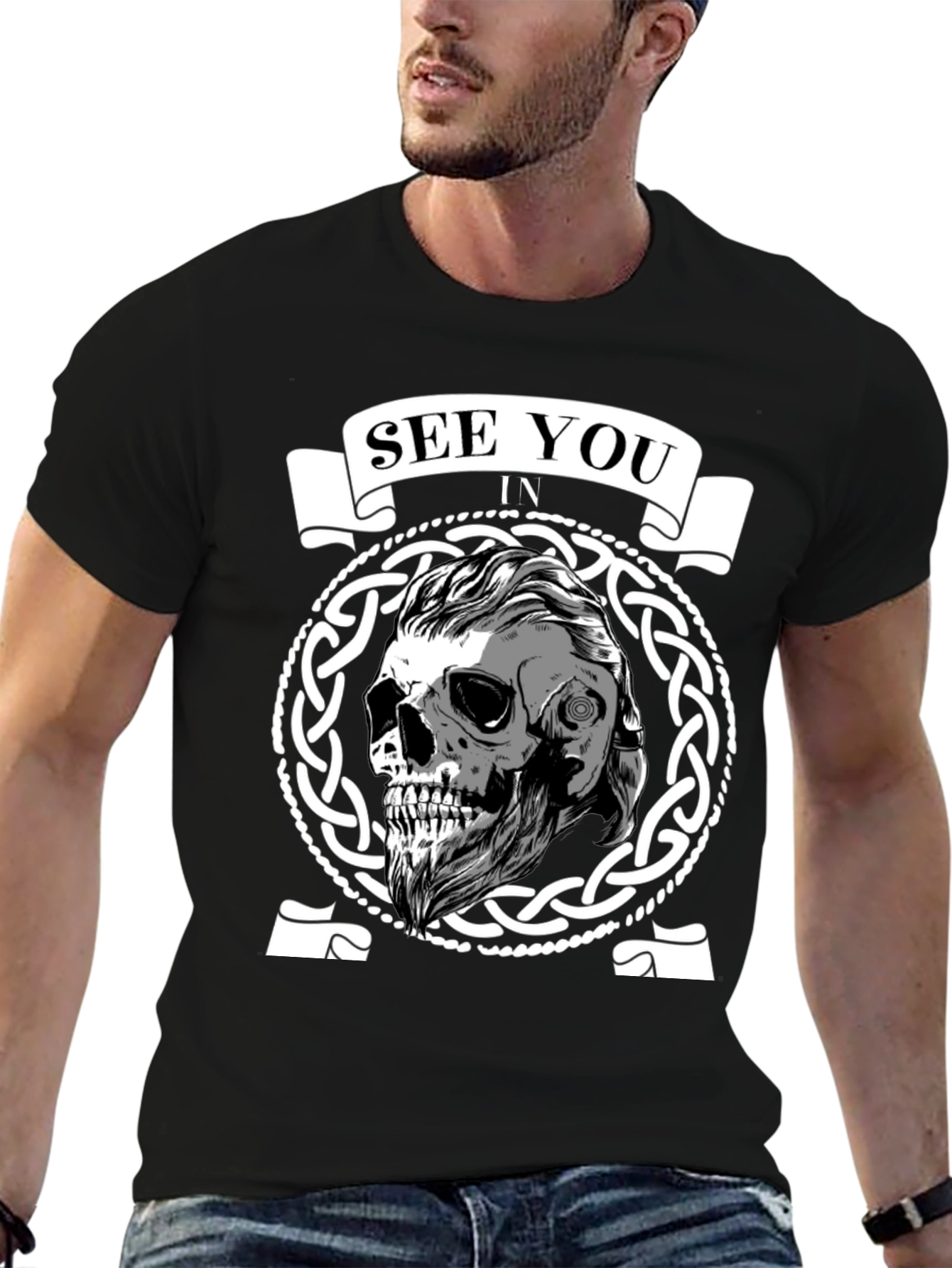 See You In Valhalla Viking Skull Graphic Tee