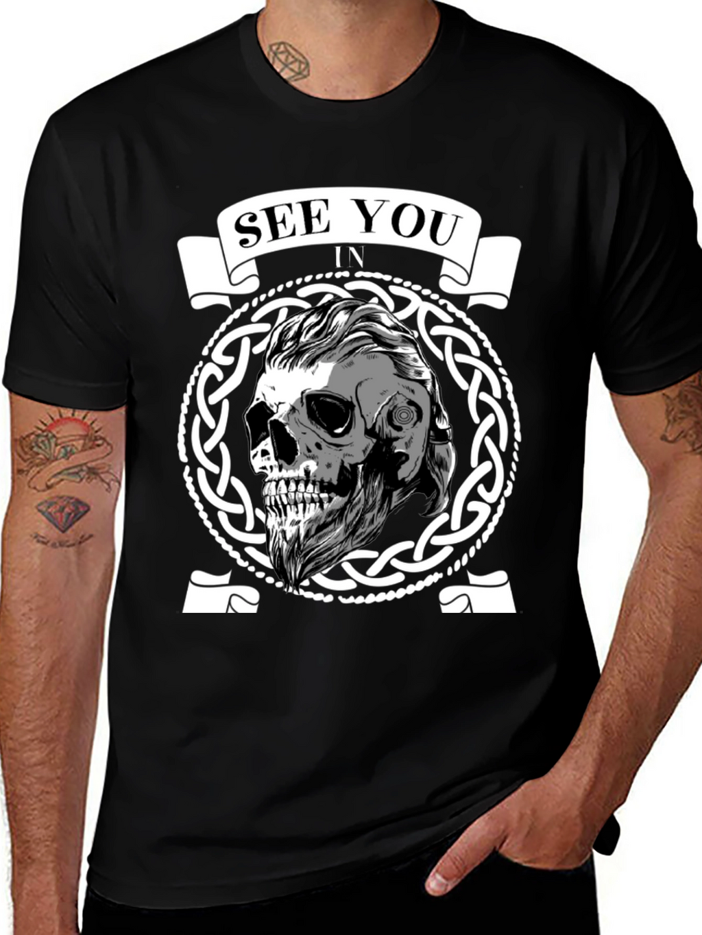 See You In Valhalla Viking Skull Graphic Tee