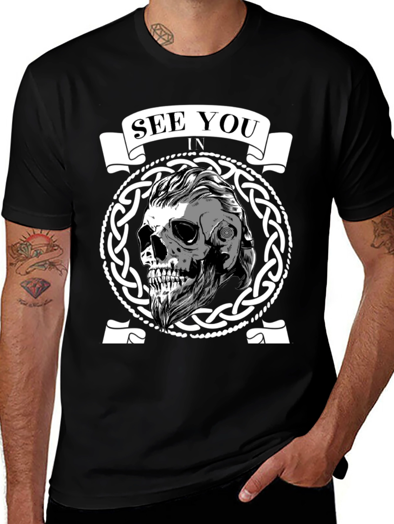 See You In Valhalla Viking Skull Graphic Tee