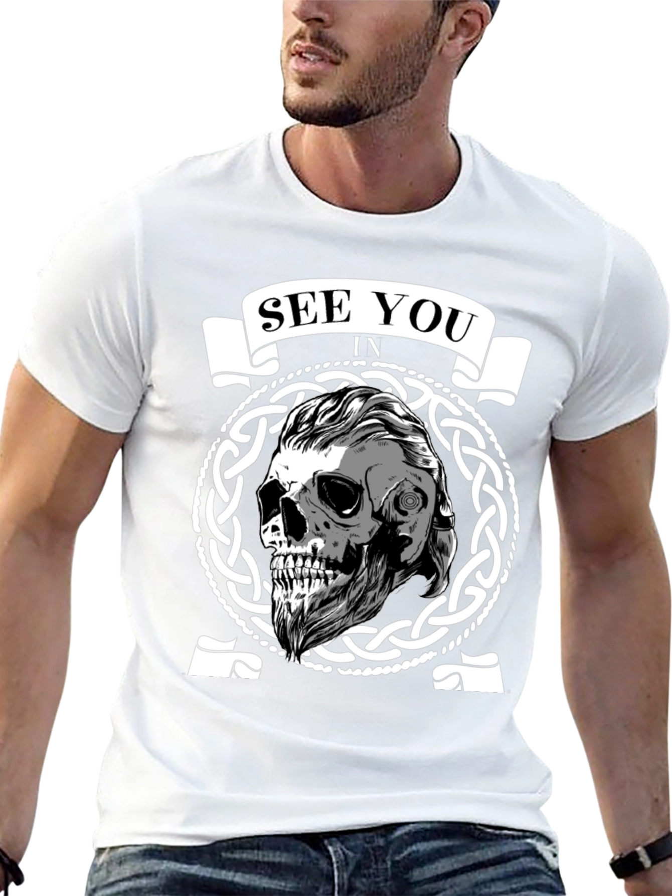 See You In Valhalla Viking Skull Graphic Tee