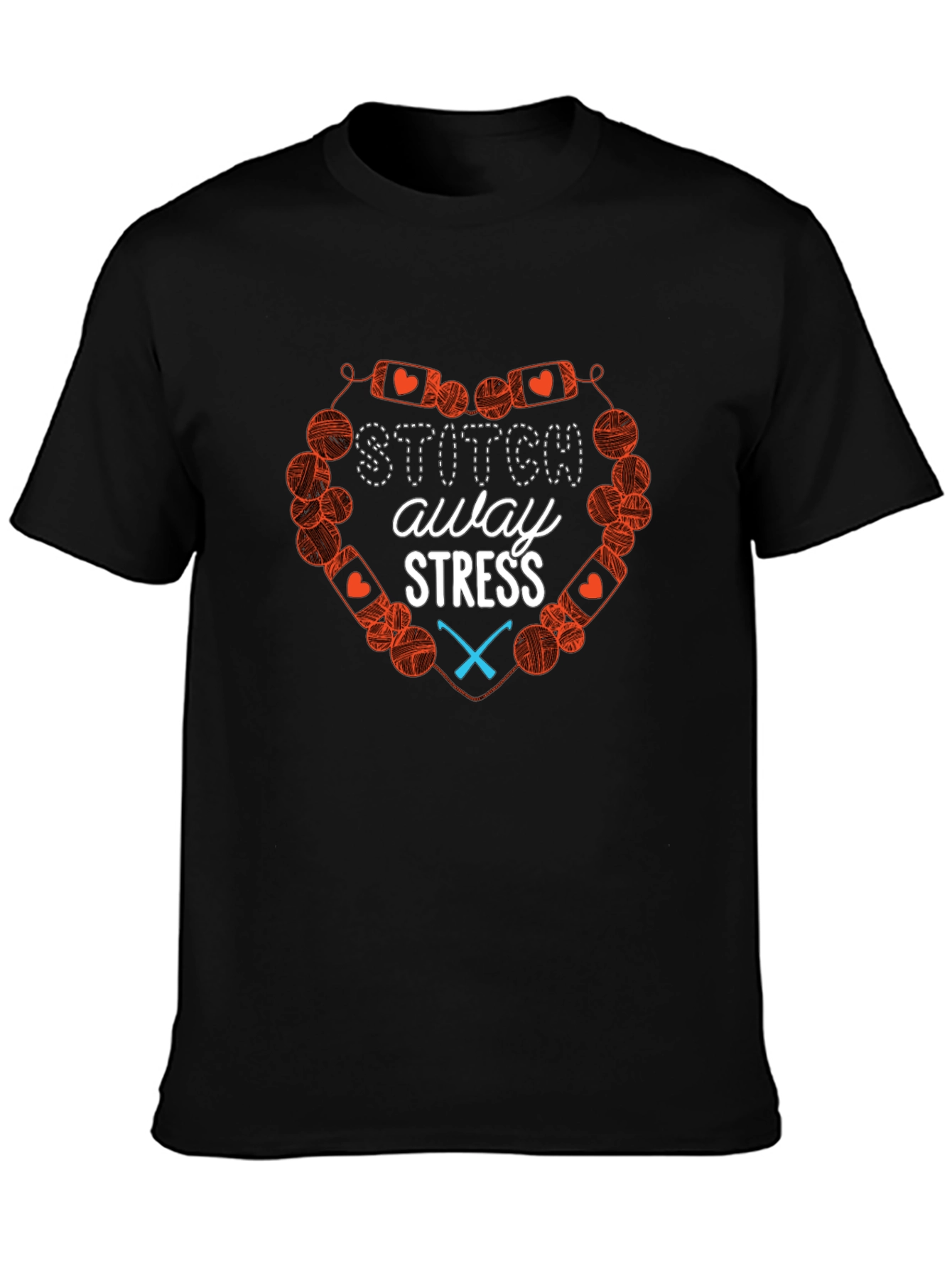 Stitch Away Stress Black Cotton T-Shirt