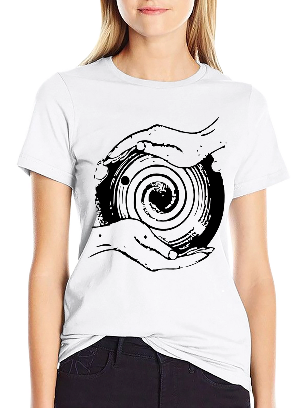 Spiral Hands Graphic Black T-Shirt