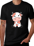 Cute Cow Cartoon Black T-Shirt