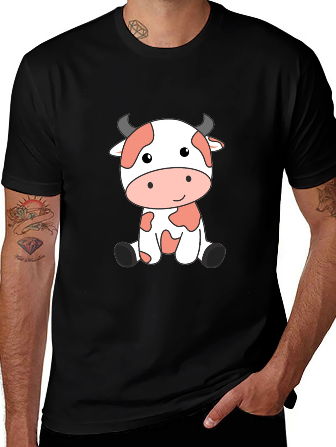 Cute Cow Cartoon Black T-Shirt