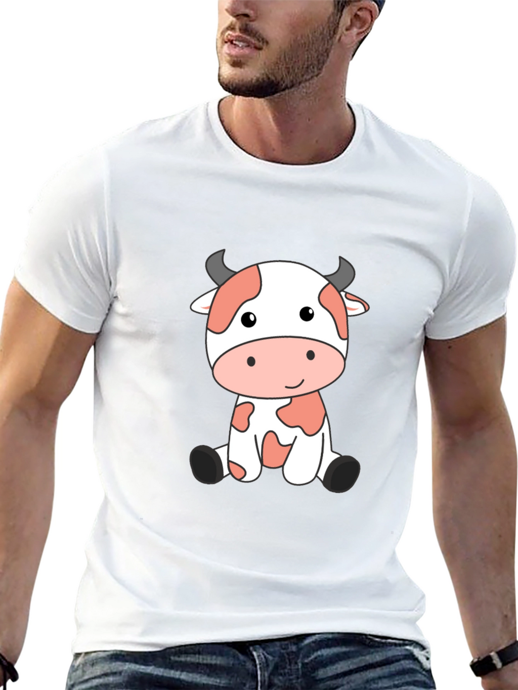 Cute Cow Cartoon Black T-Shirt