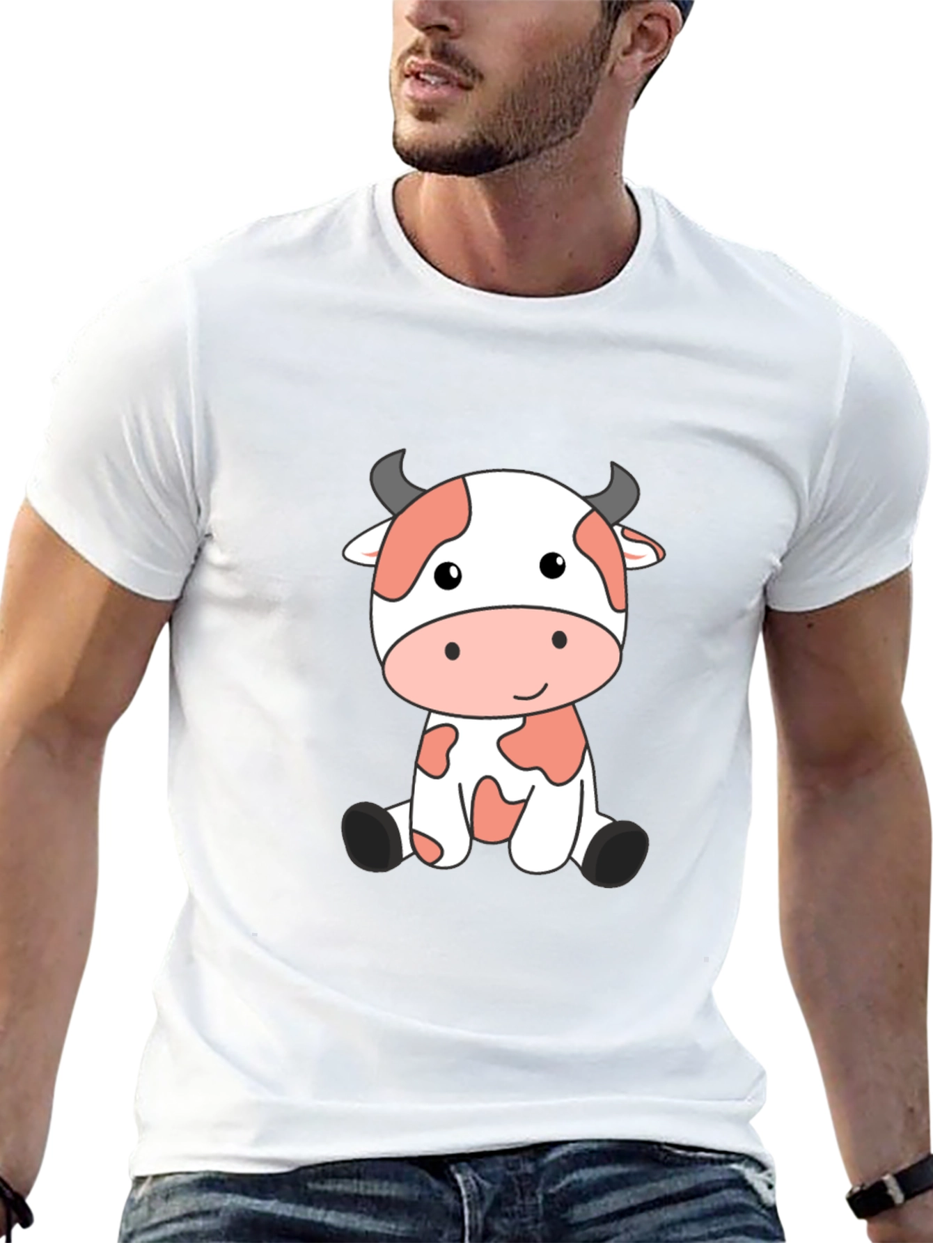 Cute Cow Cartoon Black T-Shirt