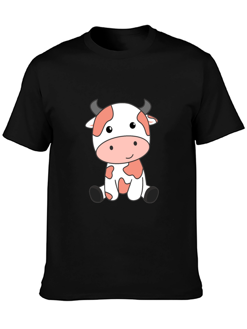 Cute Cow Cartoon Black T-Shirt