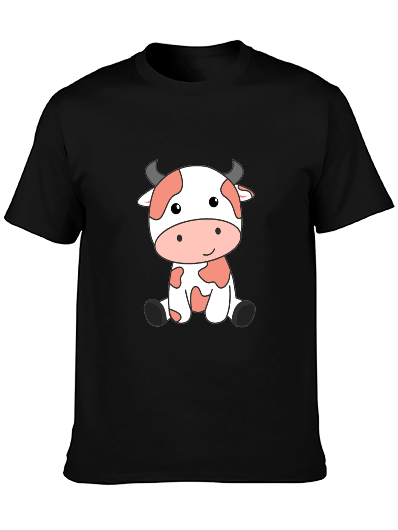 Cute Cow Cartoon Black T-Shirt