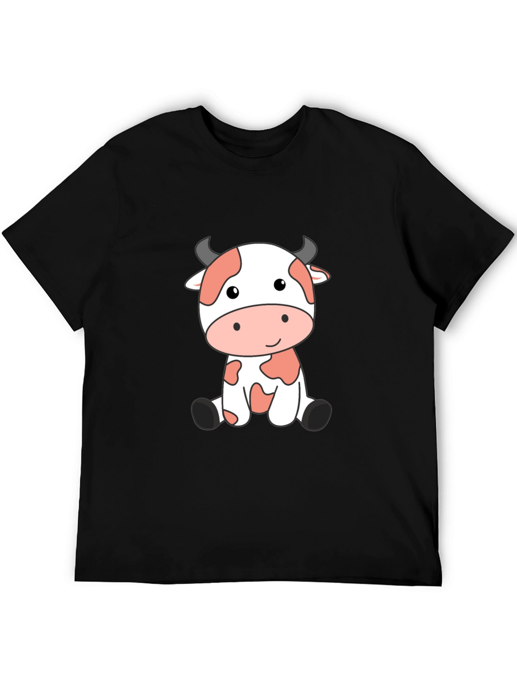 Cute Cow Cartoon Black T-Shirt