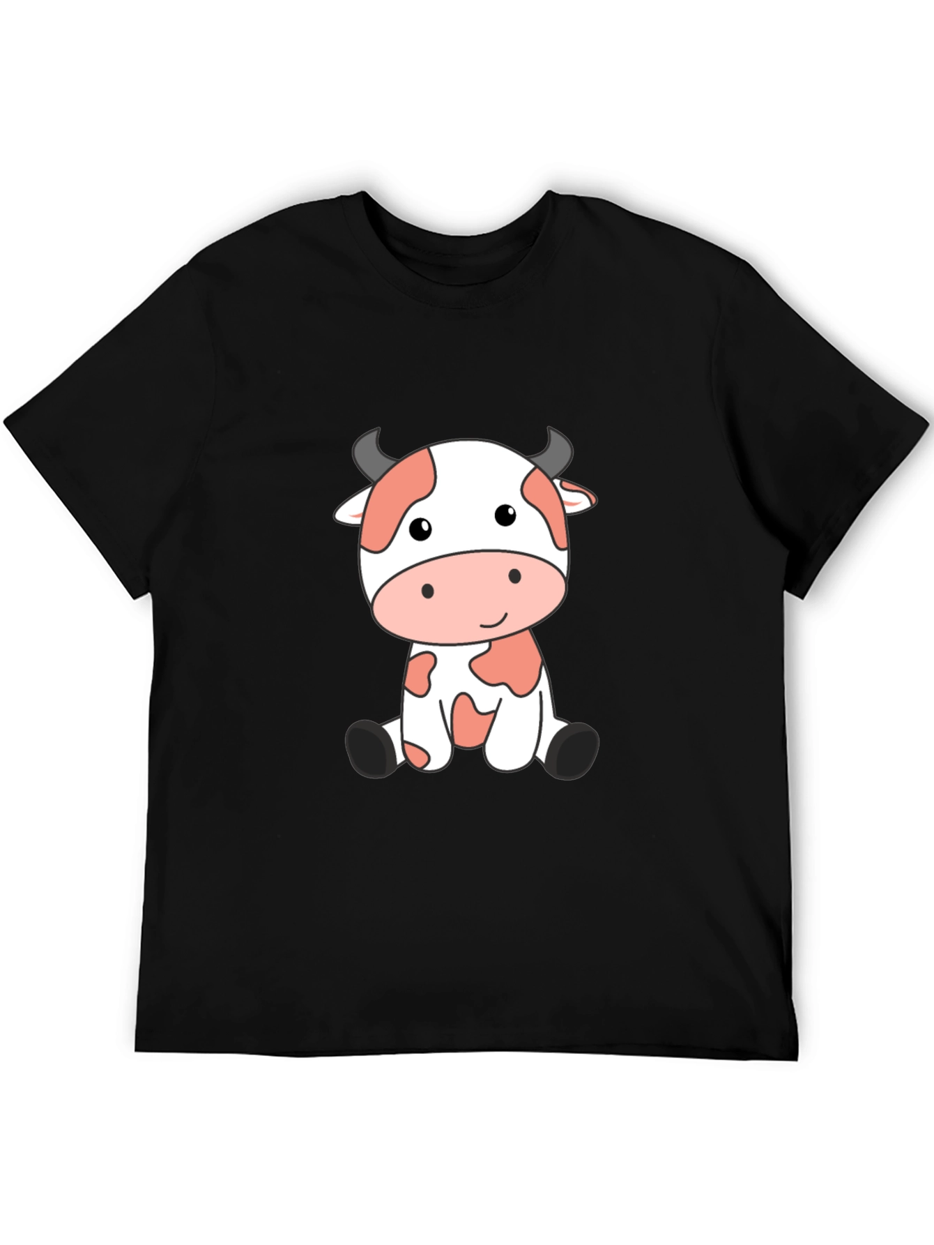 Cute Cow Cartoon Black T-Shirt