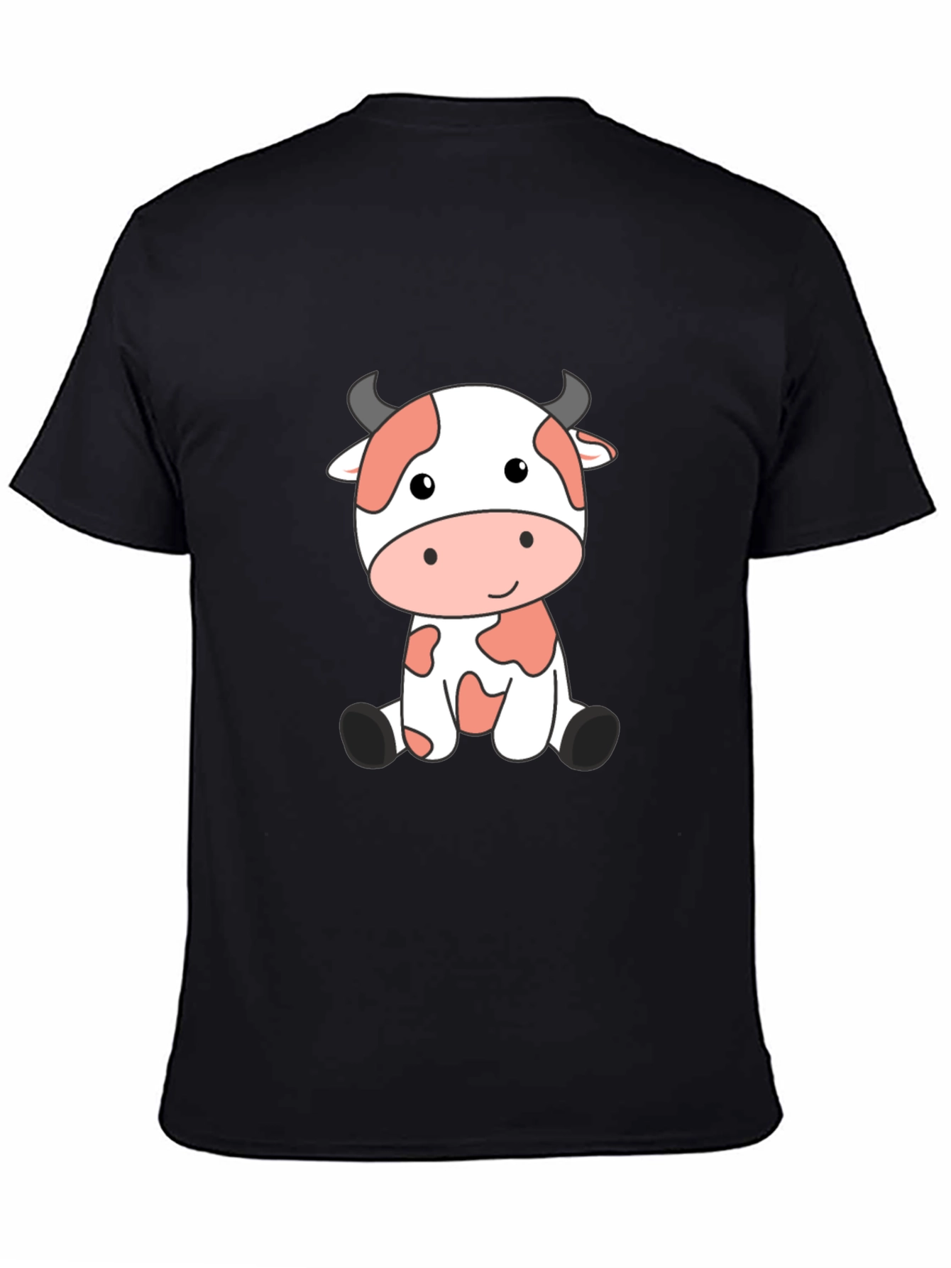 Cute Cow Cartoon Black T-Shirt