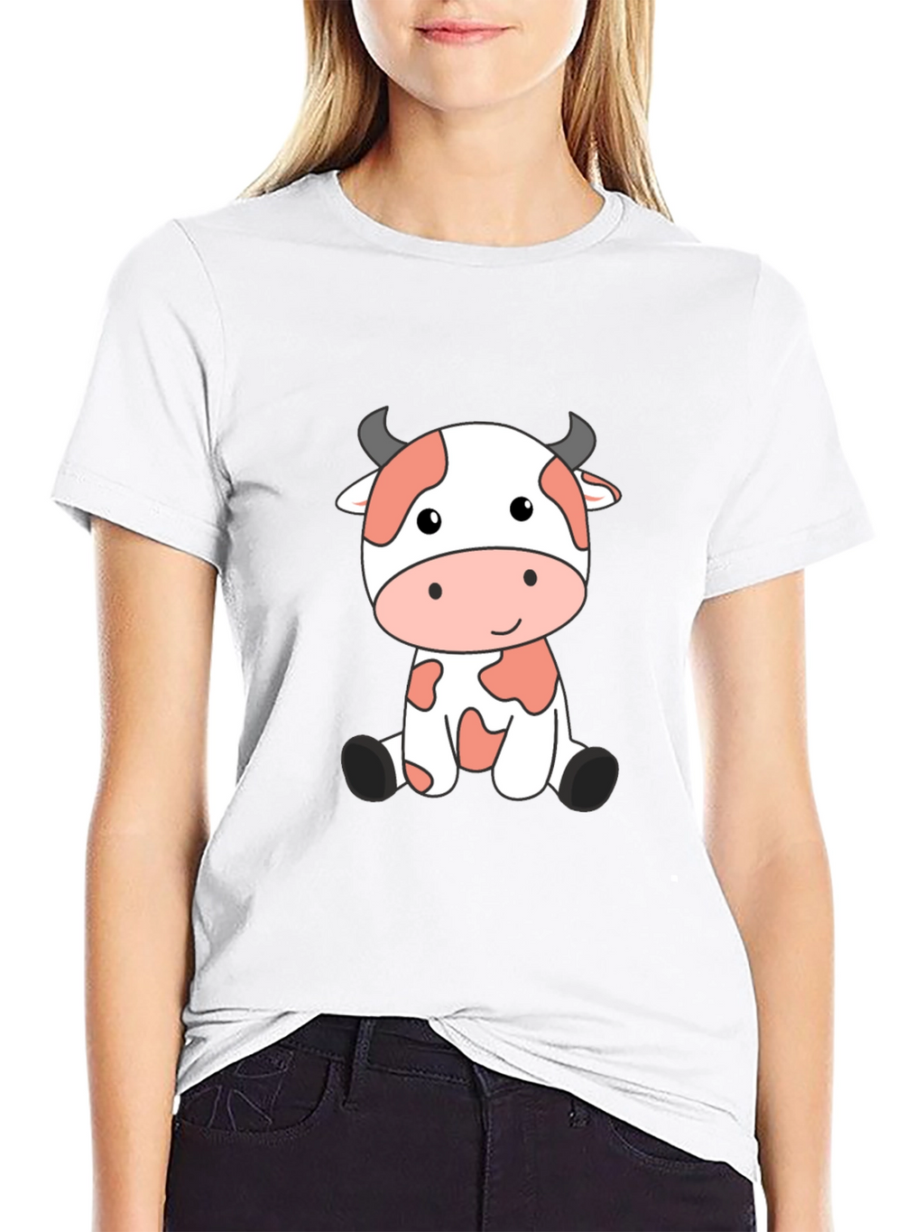 Cute Cow Cartoon Black T-Shirt