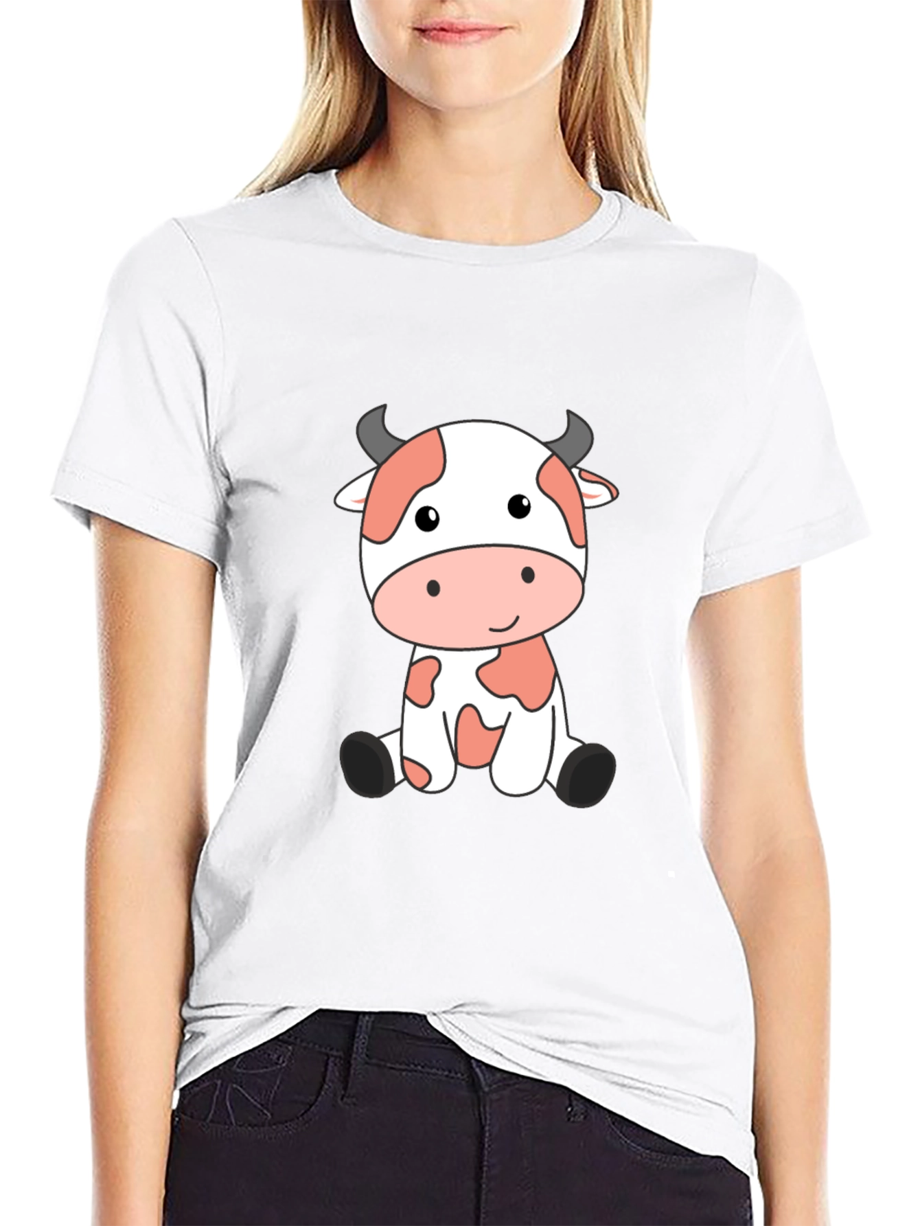 Cute Cow Cartoon Black T-Shirt