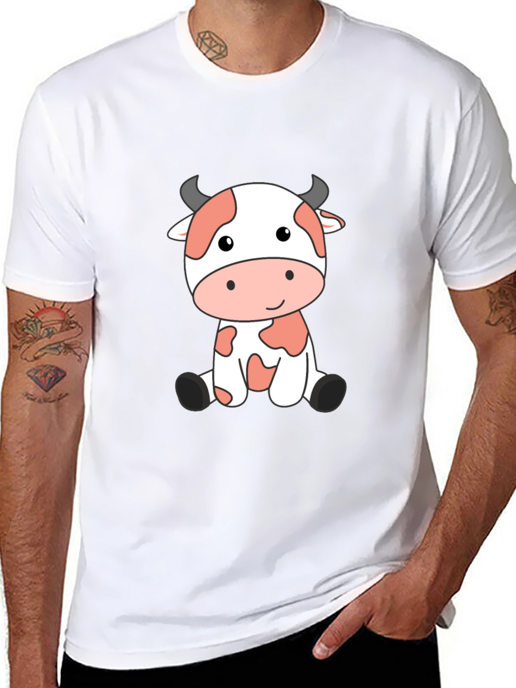 Cute Cow Cartoon Black T-Shirt
