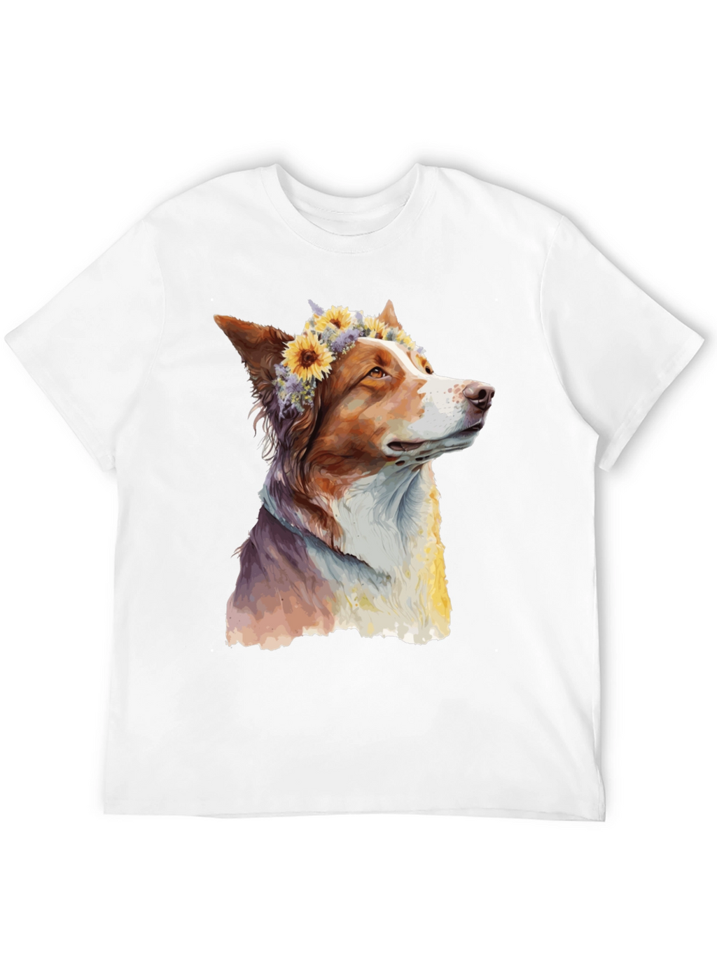 Dog with Flowers Graphic Tee - Artistic Print