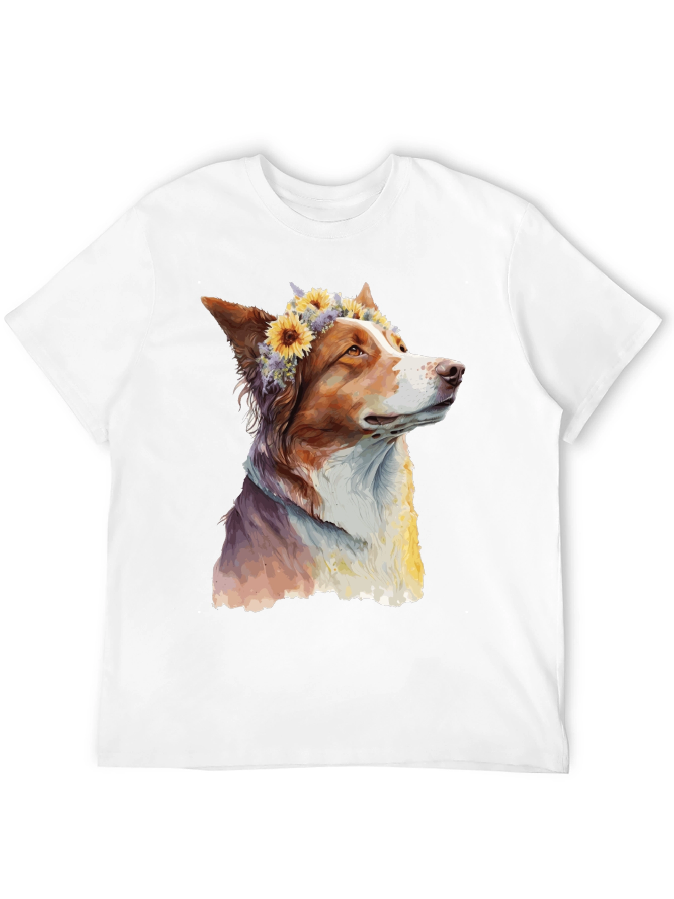 Dog with Flowers Graphic Tee - Artistic Print