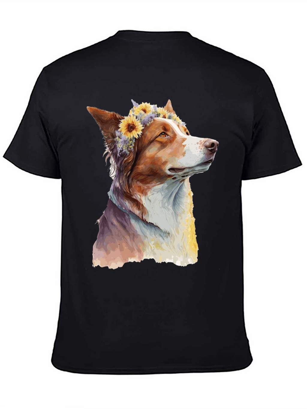 Dog with Flowers Graphic Tee - Artistic Print