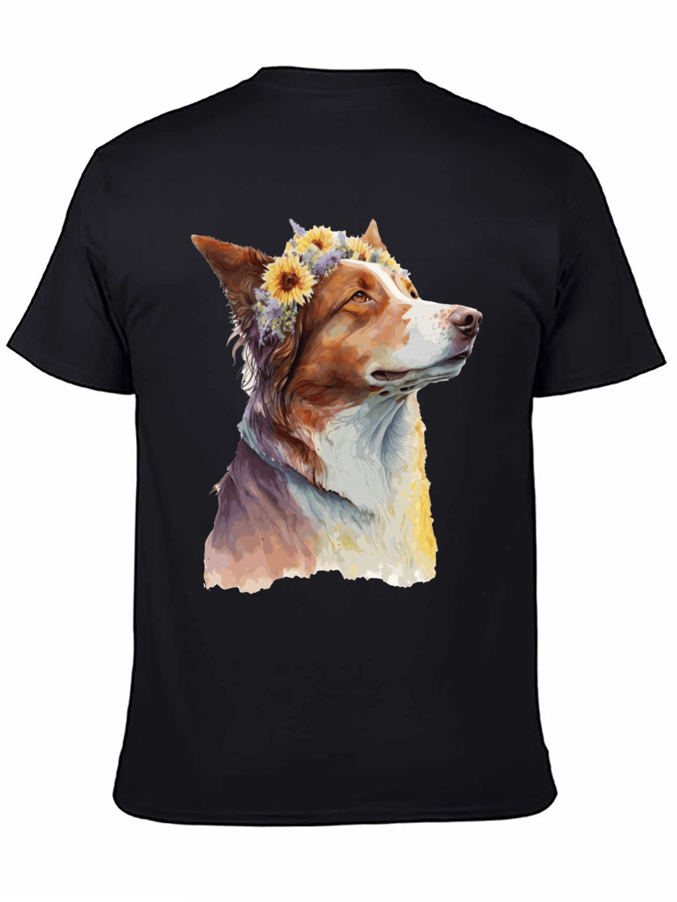 Dog with Flowers Graphic Tee - Artistic Print