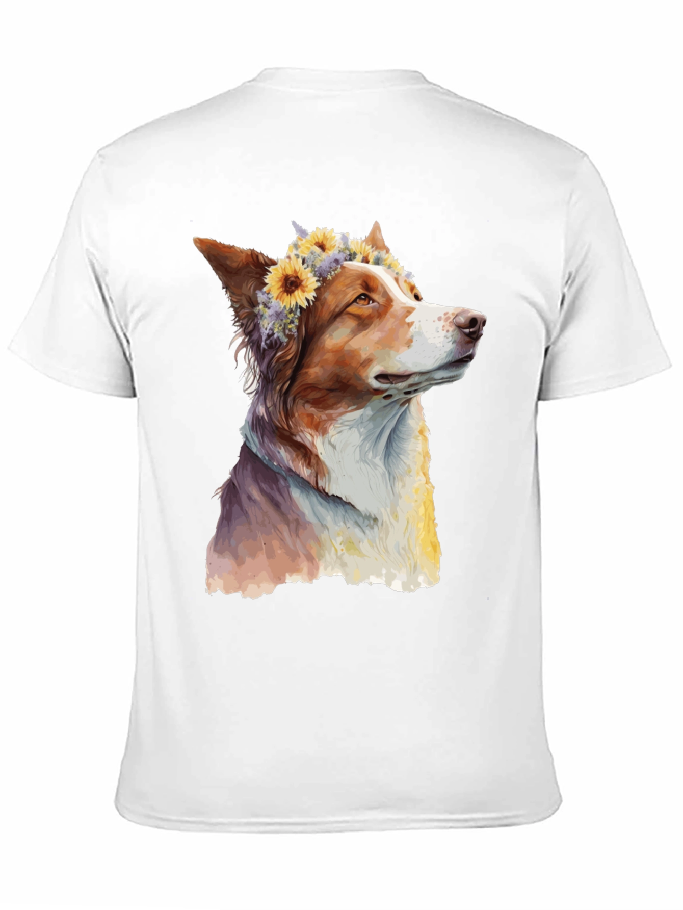 Dog with Flowers Graphic Tee - Artistic Print