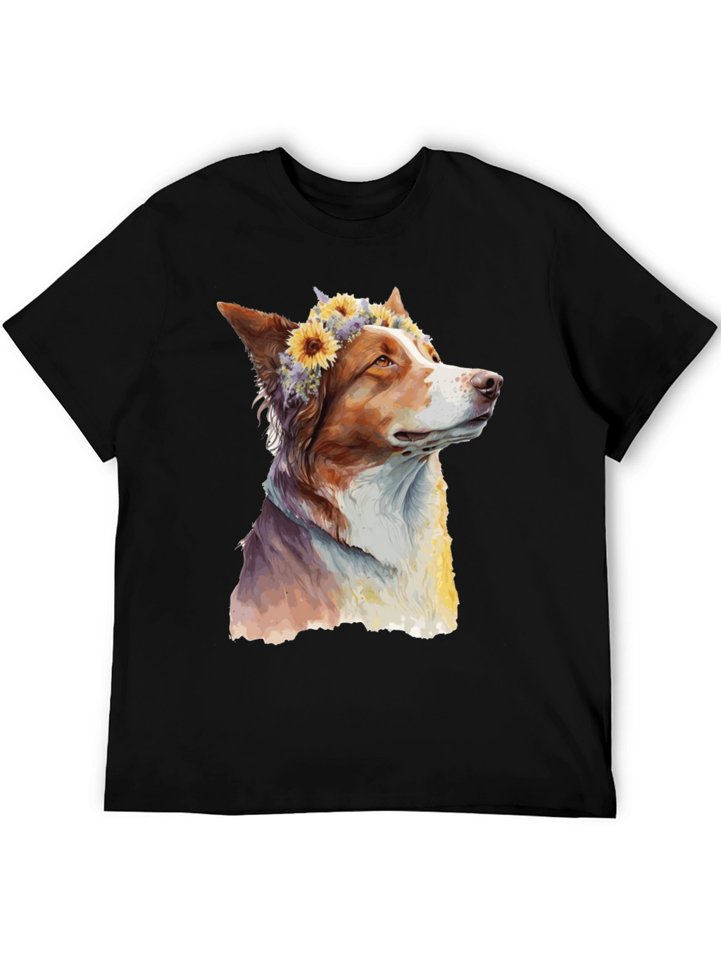 Dog with Flowers Graphic Tee - Artistic Print