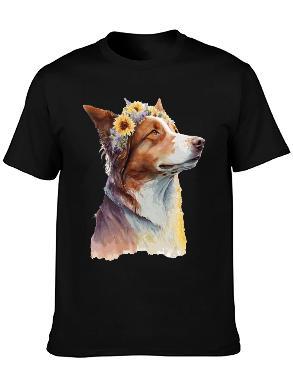 Dog with Flowers Graphic Tee - Artistic Print