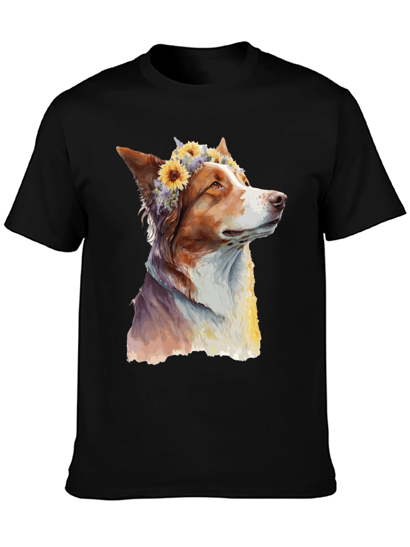 Dog with Flowers Graphic Tee - Artistic Print