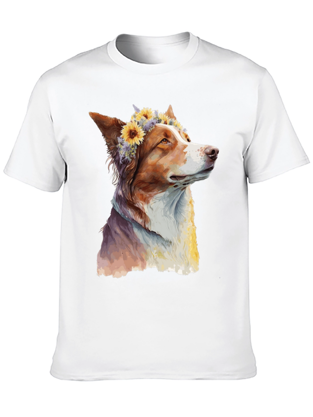 Dog with Flowers Graphic Tee - Artistic Print