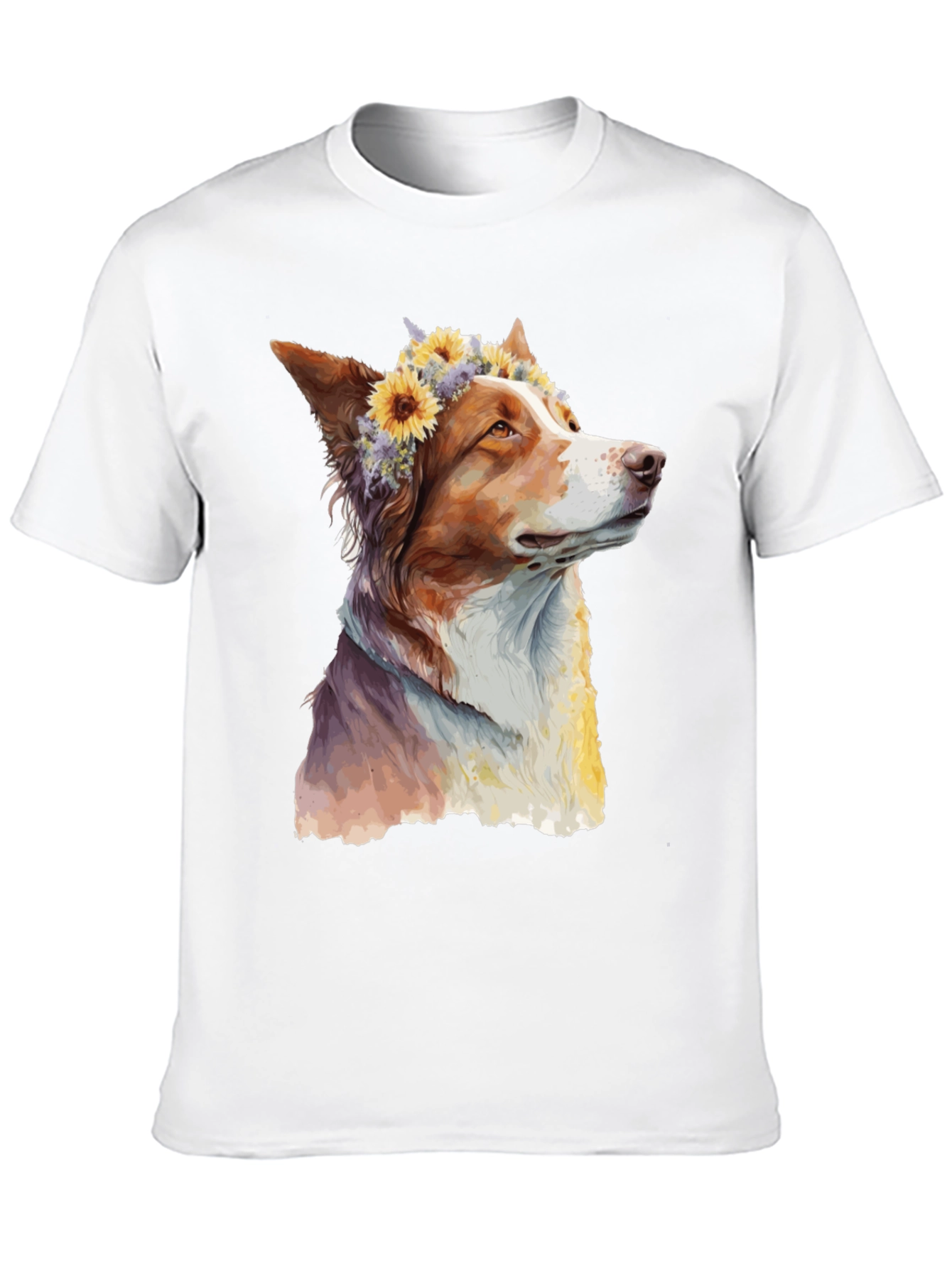 Dog with Flowers Graphic Tee - Artistic Print