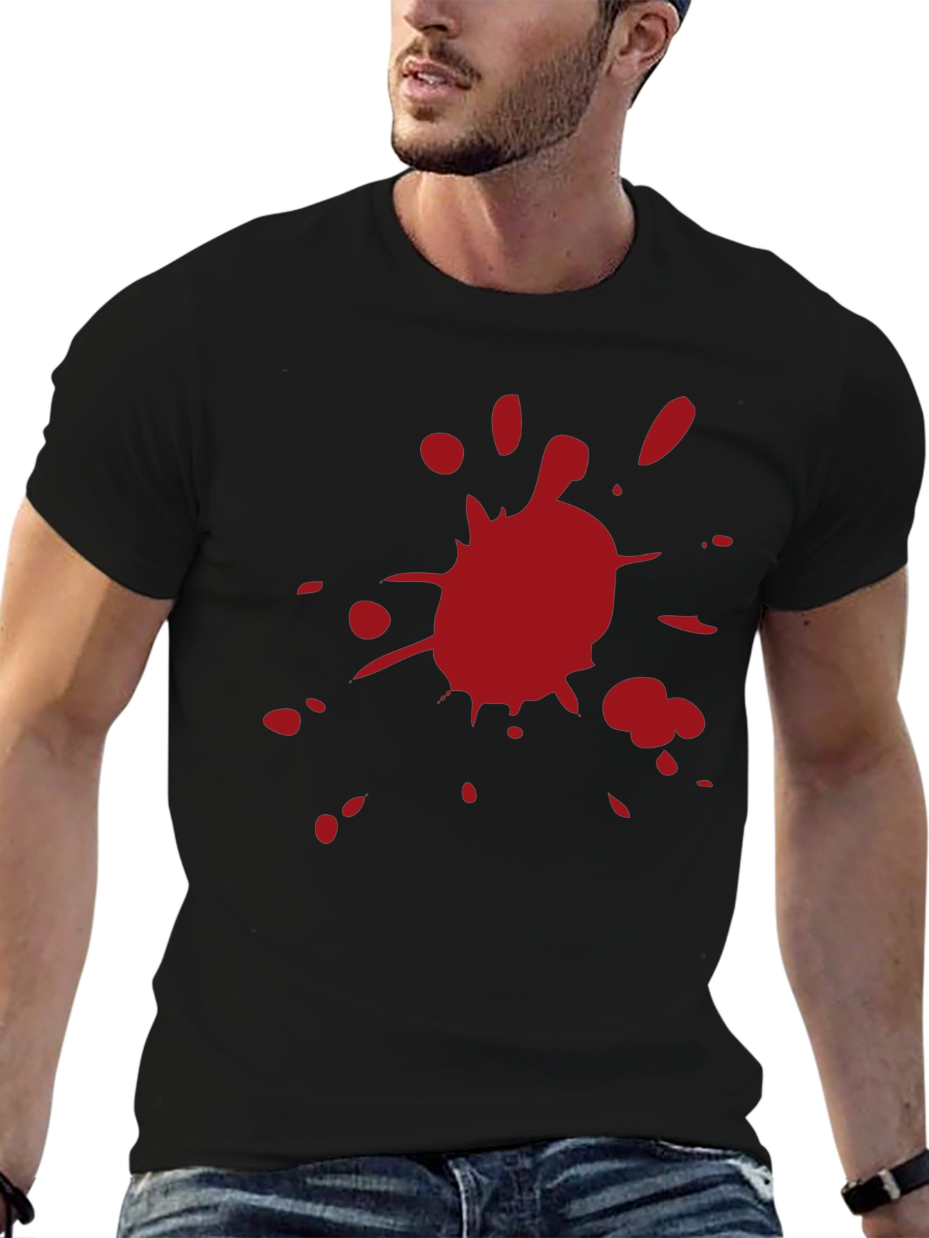 Red Splatter Graphic Black T-Shirt
