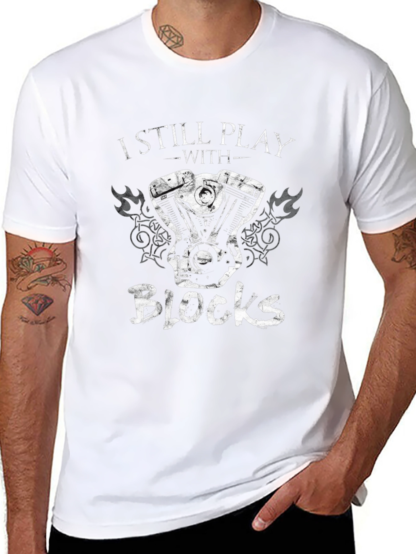 I Still Play With Blocks T-Shirt - Motorcycle Engine Design