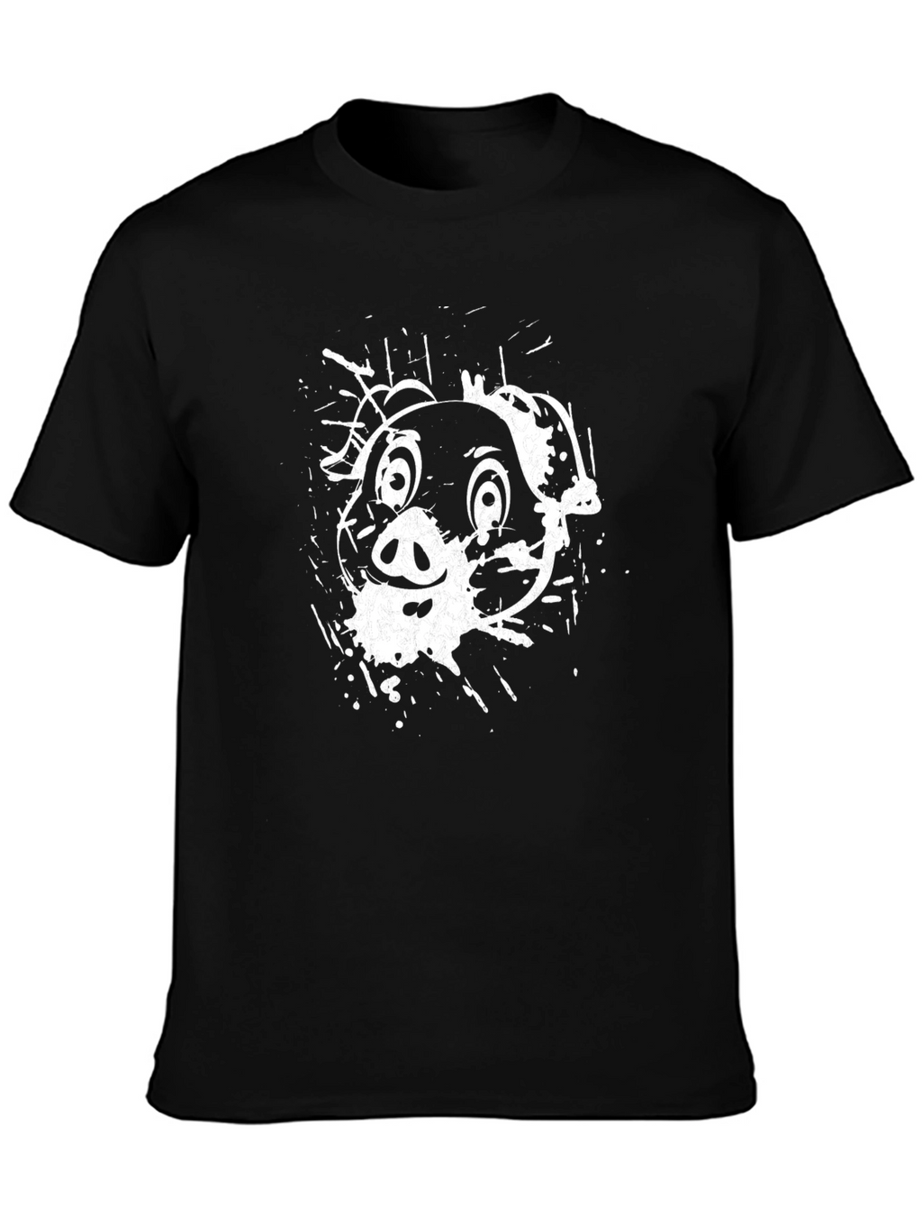 Abstract Pig Graphic Tee - Stylish Black Cotton T-Shirt