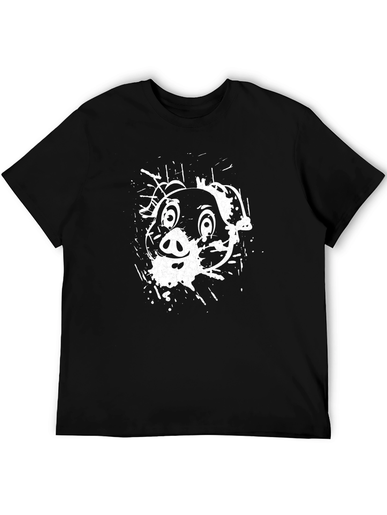 Abstract Pig Graphic Tee - Stylish Black Cotton T-Shirt