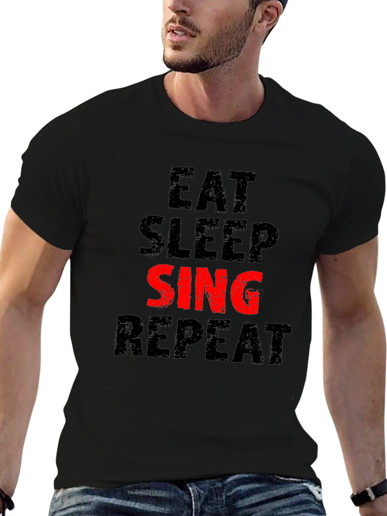 Eat Sleep Sing Repeat Black T-Shirt