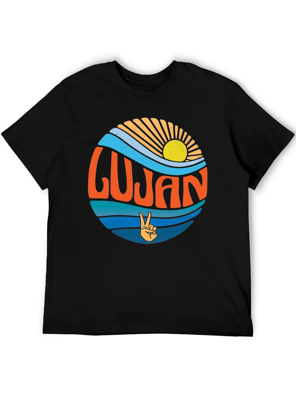 Lujan Retro Sun & Peace Sign Black T-Shirt