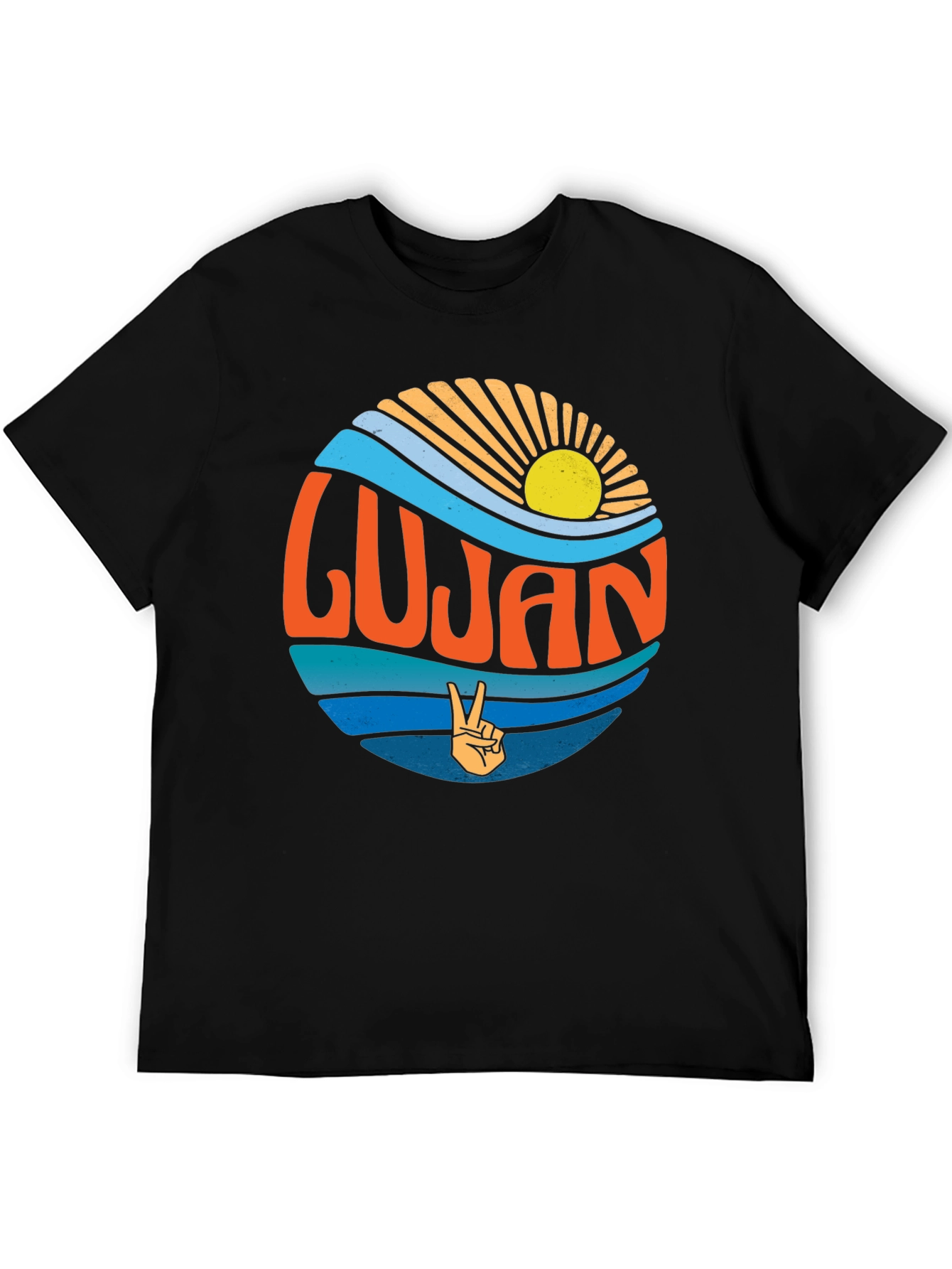 Lujan Retro Sun & Peace Sign Black T-Shirt