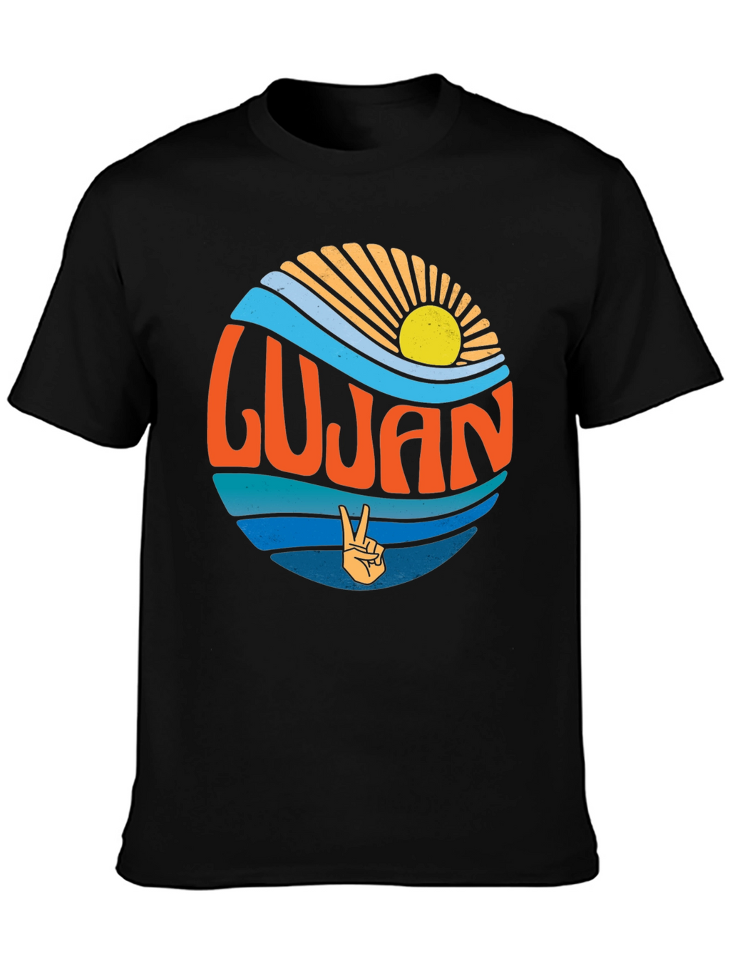 Lujan Retro Sun & Peace Sign Black T-Shirt