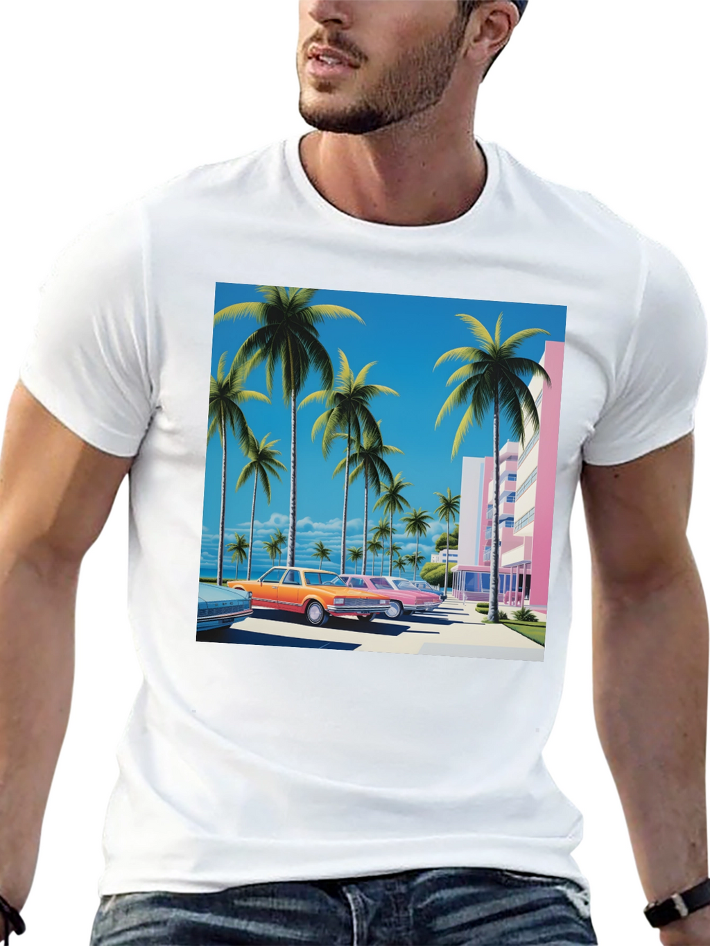 Miami Vice Style Retro Palm Tree T-Shirt