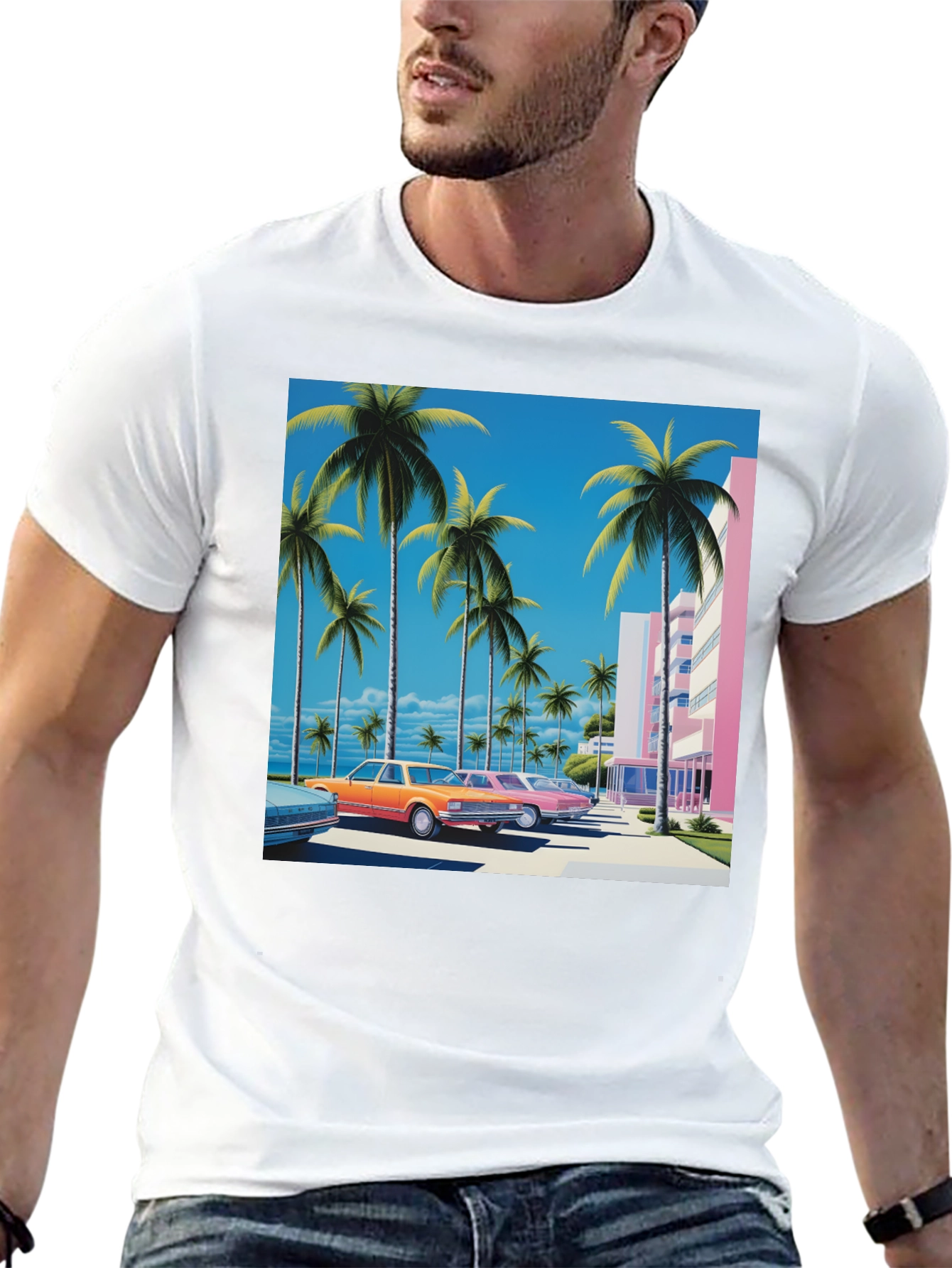 Miami Vice Style Retro Palm Tree T-Shirt