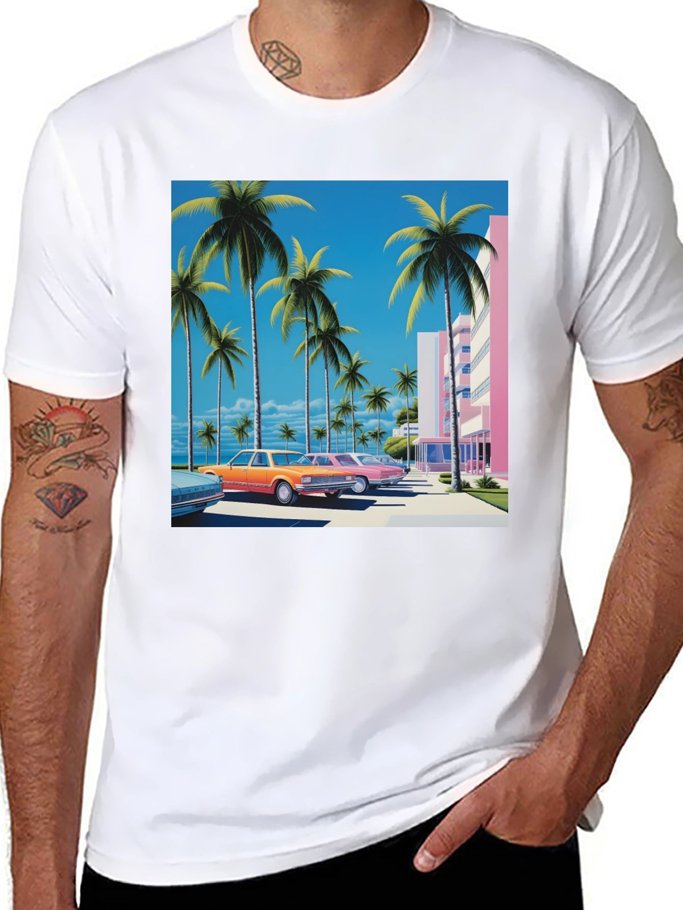 Miami Vice Style Retro Palm Tree T-Shirt