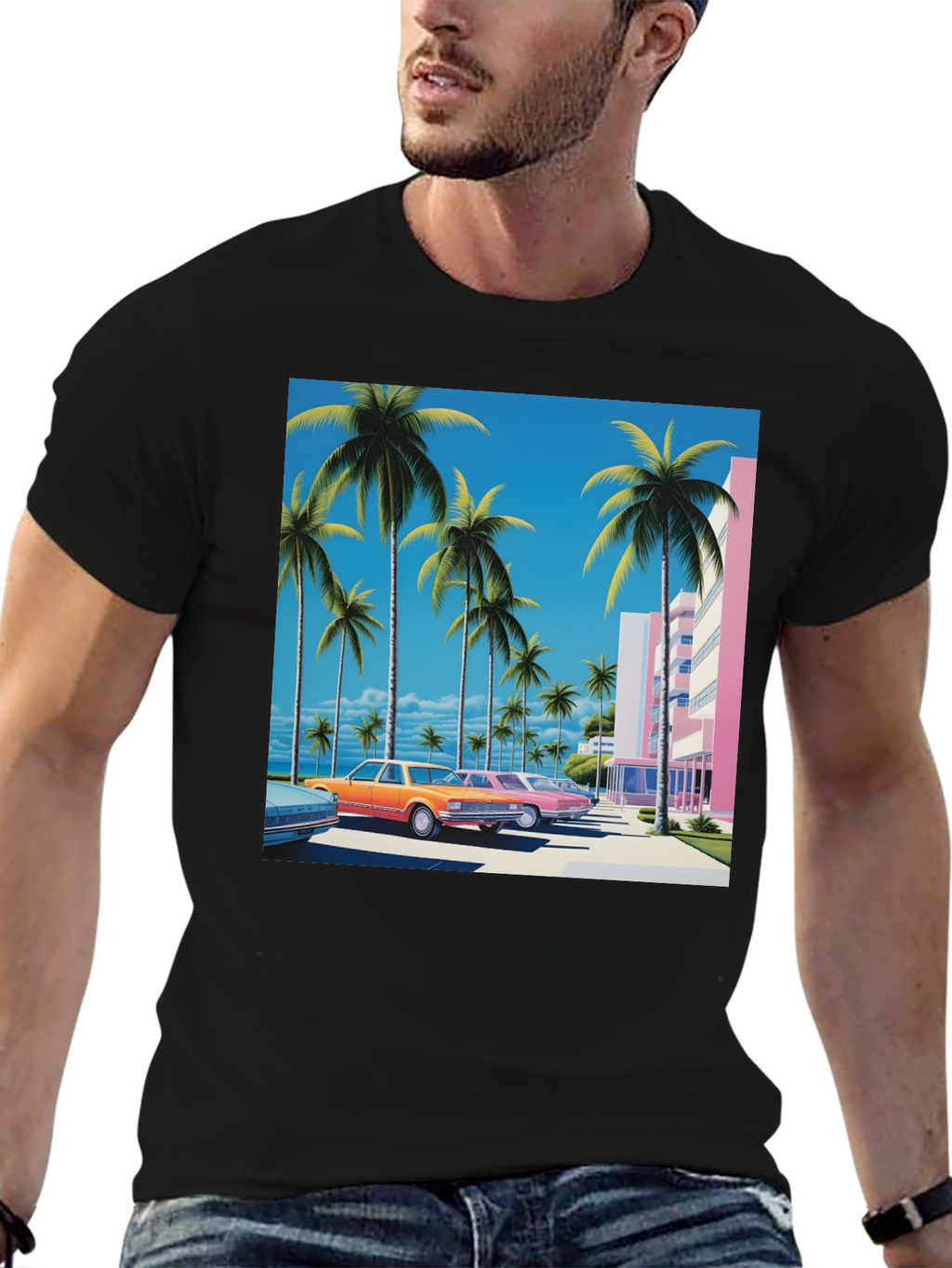Miami Vice Style Retro Palm Tree T-Shirt