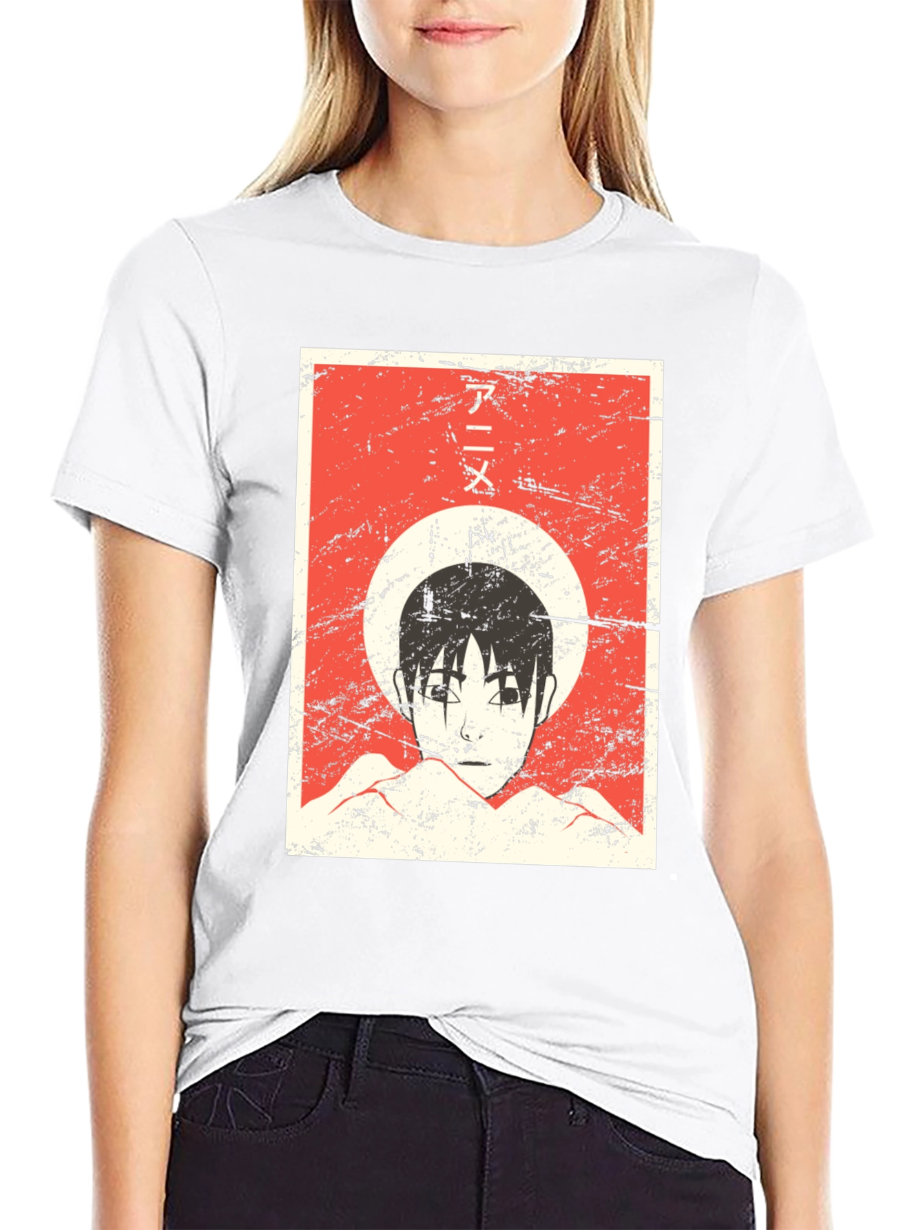 Anime Graphic Tee - Grunge Aesthetic Black T-Shirt