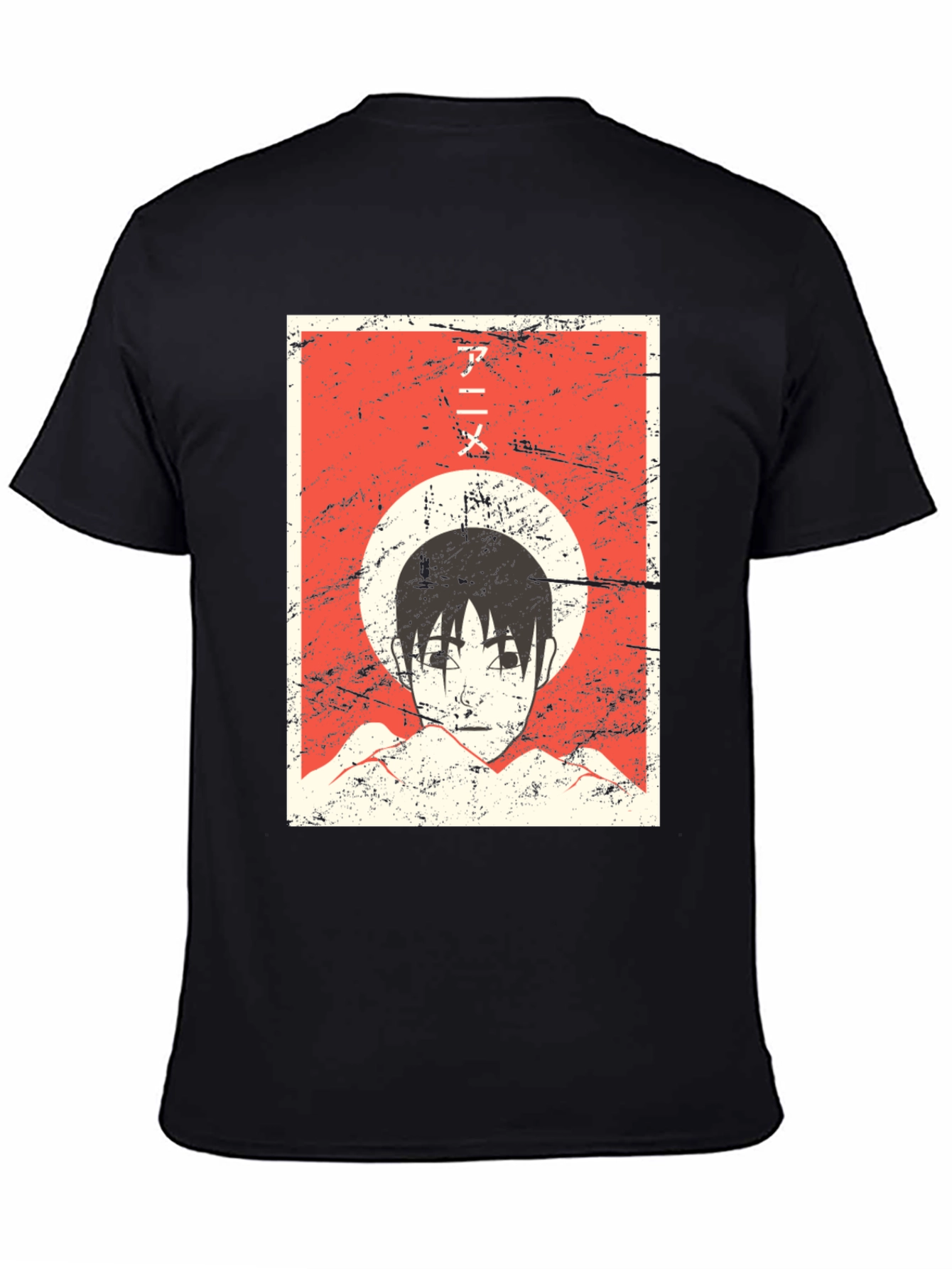 Anime Graphic Tee - Grunge Aesthetic Black T-Shirt
