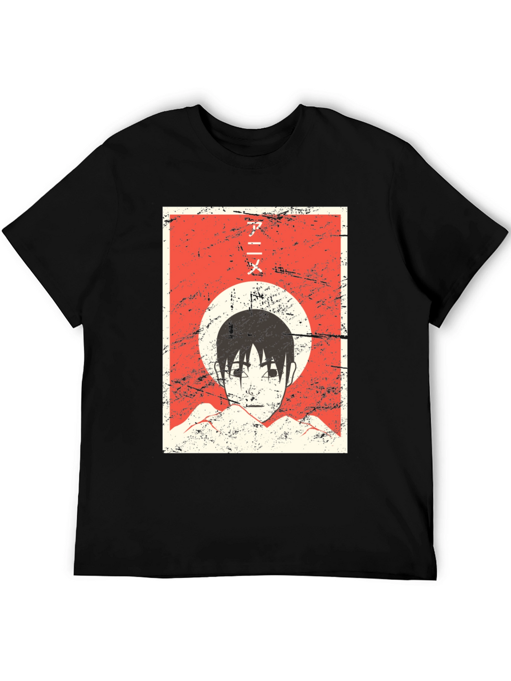 Anime Graphic Tee - Grunge Aesthetic Black T-Shirt