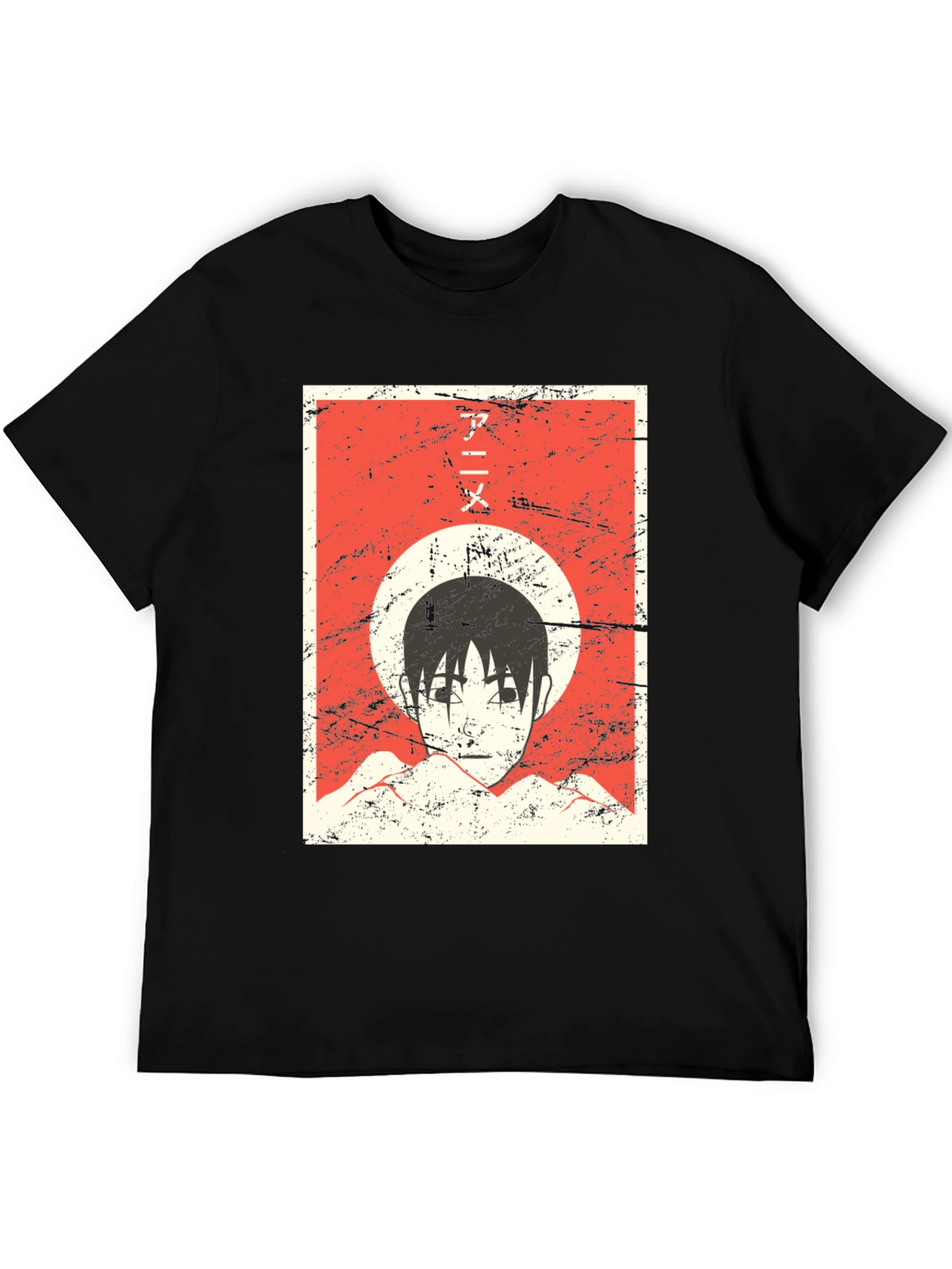 Anime Graphic Tee - Grunge Aesthetic Black T-Shirt