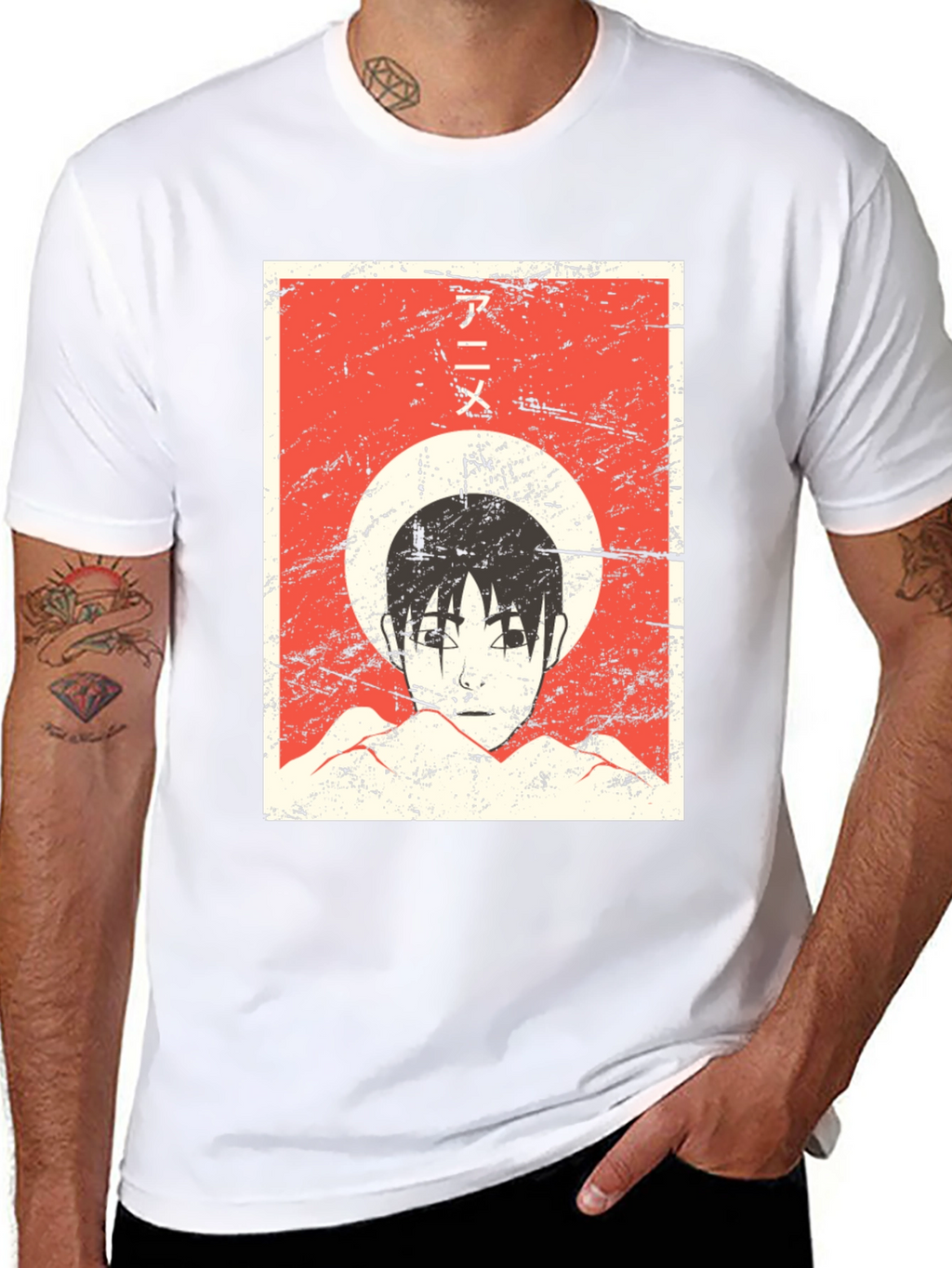 Anime Graphic Tee - Grunge Aesthetic Black T-Shirt